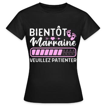 Bientôt marraine annonce naissance filleul cadeau - T-shirt Femme - noir - Devant - AI Model Female 172 dark (172cm)