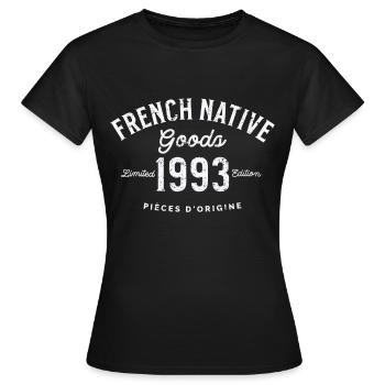 Französische einheimische Waren 1993 - Frauen T-Shirt - Schwarz - Vorne - AI Model Female 172 dark (172cm)