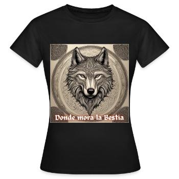 Où habite la bête : le loup celtique - T-shirt Femme - noir - Devant - AI Model Female 172 dark (172cm)