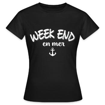 week end en mer - T-shirt Femme - noir - Devant - AI Model Female 172 dark (172cm)