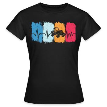 Farmer Retro Tractor Heartbeat Farmer Tractor - T-shirt Femme - noir - Devant - AI Model Female 172 dark (172cm)