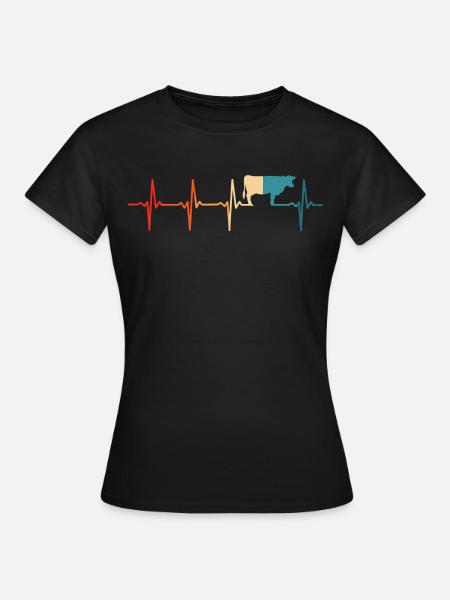 Vache rétro heartbeat vaches fermiers - T-shirt Femme - noir