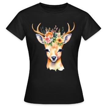 Festzelt Rehkopf mit Blumen - Frauen T-Shirt - Schwarz - Vorne - AI Model Female 172 dark (172cm)