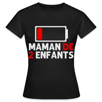 Maman de 2 enfants batterie faible humour cadeau - T-shirt Femme - noir - Devant - AI Model Female 172 dark (172cm)