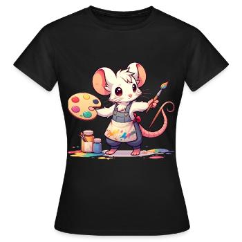 Cute Mouse Artist - Women's T-Shirt - black - Front - AI Model Female 172 dark (172cm)