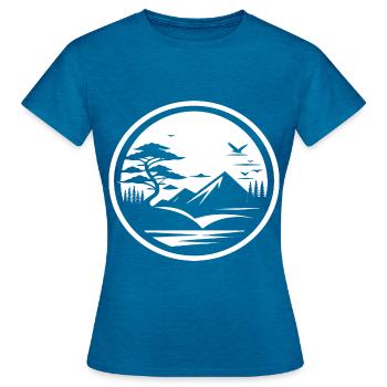 Conception simple d’icône de paysage de la nature - T-shirt Femme - bleu saphir antique chiné - Devant - AI Model Female 172 dark (172cm)