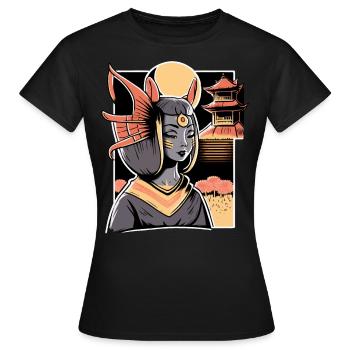 Chat Femme Et Sanctuaire Japonais Paysage - T-shirt Femme - noir - Devant - AI Model Female 172 dark (172cm)