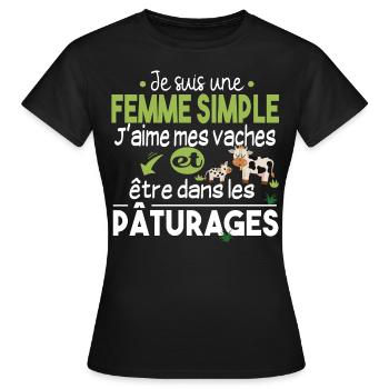 Vache Veau Animal Cadeau Femme Pâturage Fermière - T-shirt Femme - noir - Devant - AI Model Female 172 dark (172cm)