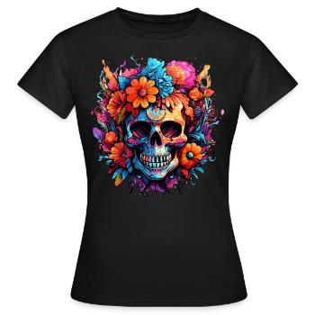 Blumenstrauß Zucker Schädel Totenkopf - Frauen T-Shirt - Schwarz - Vorne - AI Model Female 172 dark (172cm)
