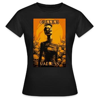Grinsender Wahnsinn und eine makabre Frau - Frauen T-Shirt - Schwarz - Vorne - AI Model Female 172 dark (172cm)
