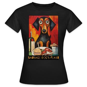 Ein Fest, ein Essen und ein Dackel - Frauen T-Shirt - Schwarz - Vorne - AI Model Female 172 dark (172cm)