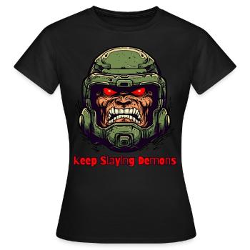 Merde: type « Continuez à détruire les démons » - T-shirt Femme - noir - Devant - AI Model Female 172 dark (172cm)