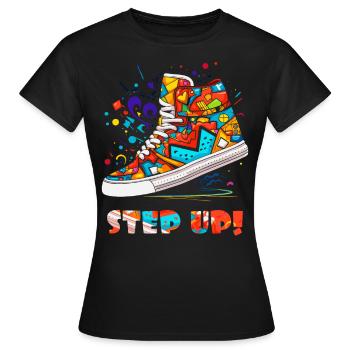 Herzen, Liebe und Sneakers, ein bunter Sneaker - Frauen T-Shirt - Schwarz - Vorne - AI Model Female 172 dark (172cm)