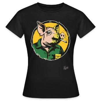 City Country Worker Smoking Pig - Women's T-Shirt - black - Front - AI Model Female 172 dark (172cm)