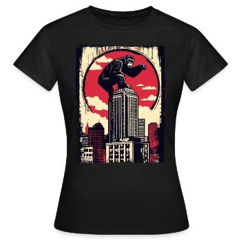 Lustiger Schimpanse klettert auf Wolkenkratzer - Frauen T-Shirt - Schwarz - Vorne - AI Model Female 172 dark (172cm)