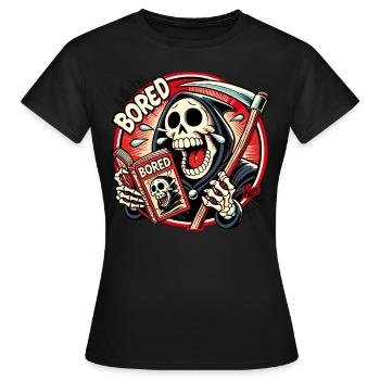 Lachender Sensenmann liest ein Cartoon-Magazin - Frauen T-Shirt - Schwarz - Vorne - AI Model Female 172 dark (172cm)