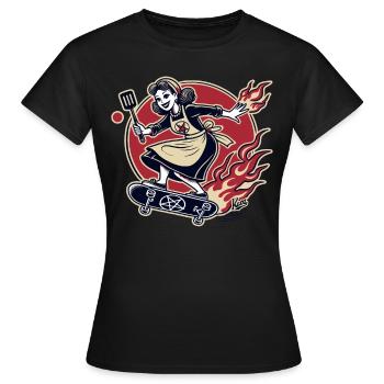 Femme au foyer culte faisant du skateboard sur du skateboard - T-shirt Femme - noir - Devant - AI Model Female 172 dark (172cm)
