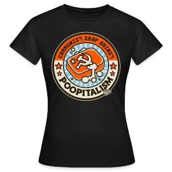 Parodie: Kommunistische Seife gegen Kackitalismus - Frauen T-Shirt - Schwarz - Vorne - AI Model Female 172 dark (172cm)