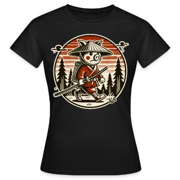 Samurai-Schwein Ronin auf Wanderschaft - Frauen T-Shirt - Schwarz - Vorne - AI Model Female 172 dark (172cm)