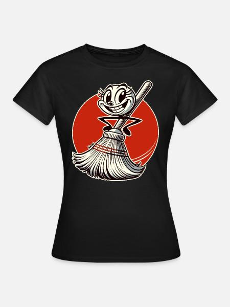 Balai en carton rétro joyeux - T-shirt Femme - noir