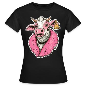 modische Mode-Kuh in pinker Jacke - Frauen T-Shirt - Schwarz - Vorne - AI Model Female 172 dark (172cm)