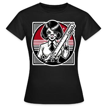 The strict cartoon teacher with ruler - Women's T-Shirt - black - Front - AI Model Female 172 dark (172cm)