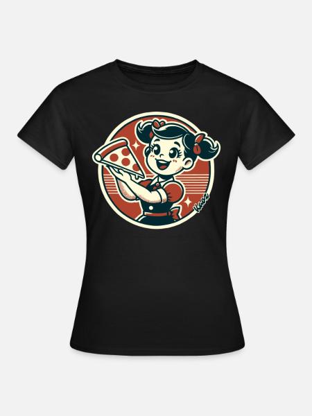 Kleines Mädchen mit Pizza - Frauen T-Shirt - Schwarz