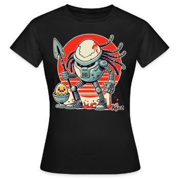 Créature extraterrestre : Défenseur de l’œuf du petit-déjeuner - T-shirt Femme - noir - Devant - AI Model Female 172 dark (172cm)