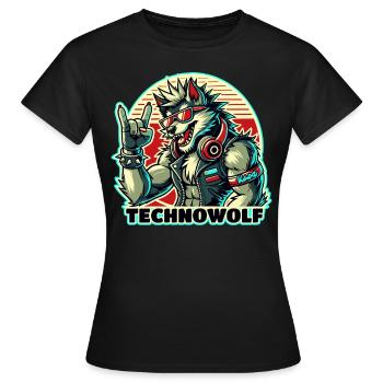 Techno-Wolf : Rythmes de musique électronique - T-shirt Femme - noir - Devant - AI Model Female 172 dark (172cm)