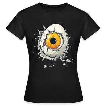 Auge im Ei – Surreales Kunstwerk - Frauen T-Shirt - Schwarz - Vorne - AI Model Female 172 dark (172cm)