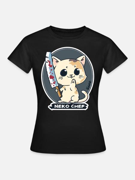 Neko Chef - Chat effronté avec couteau de chef - T-shirt Femme - noir