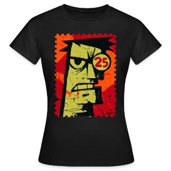 Mec en colère avec un monocle en guise de timbre - T-shirt Femme - noir - Devant - AI Model Female 172 dark (172cm)