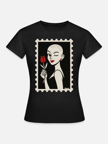 Buzzcut & Rose – ein Briefmarken-Flirt - Frauen T-Shirt - Schwarz