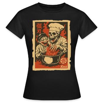 Skelett Koch mit Assistent und Kochtopf - Frauen T-Shirt - Schwarz - Vorne - AI Model Female 172 dark (172cm)