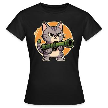 Chat en colère au bazooka – Motif de bande dessinée - T-shirt Femme - noir - Devant - AI Model Female 172 dark (172cm)