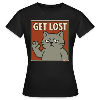 Chat agacé en disant : Sors - T-shirt Femme - noir - Devant - AI Model Female 172 dark (172cm)