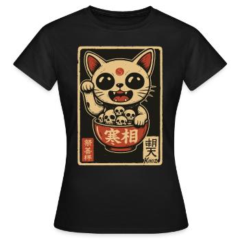Dark Waving Cat with Skulls - Women's T-Shirt - black - Front - AI Model Female 172 dark (172cm)