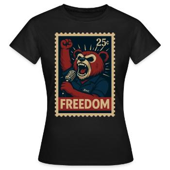 Rebellischer Bär ruft mit Mikro nach Freiheit - Frauen T-Shirt - Schwarz - Vorne - AI Model Female 172 dark (172cm)