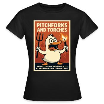 Wütende Ente mit Fackel und Mistgabel - Frauen T-Shirt - Schwarz - Vorne - AI Model Female 172 dark (172cm)