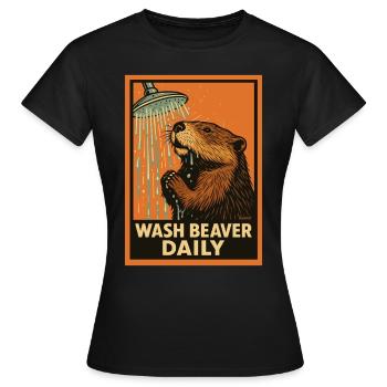 Biber unter Dusche mit lustigem Spruch - Frauen T-Shirt - Schwarz - Vorne - AI Model Female 172 dark (172cm)