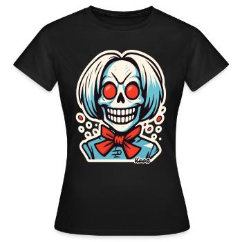 Grinsendes Skelett mit roter Schleife - Frauen T-Shirt - Schwarz - Vorne - AI Model Female 172 dark (172cm)