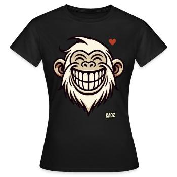Grinsender Affe mit Herz - Frauen T-Shirt - Schwarz - Vorne - AI Model Female 172 dark (172cm)