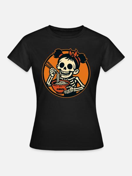 Skelett-Cartoon Mädchen isst Ramen Nudeln - Frauen T-Shirt - Schwarz
