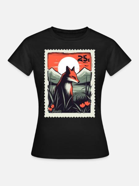Fuchs vor Bergen im Sonnenuntergang - Frauen T-Shirt - Schwarz