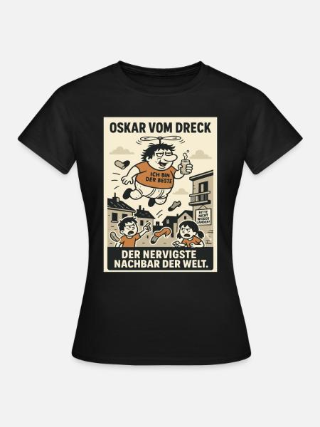 Fliegender nerviger Nachbar im Wohnviertel - Dame-T-shirt - sort