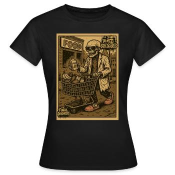 Skelett mit Einkaufswagen und Getränk - Frauen T-Shirt - Schwarz - Vorne - AI Model Female 172 dark (172cm)