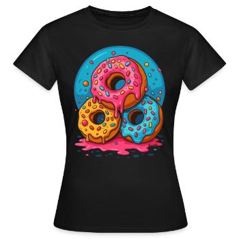 Drei bunte Donuts mit Glasur und Streuseln - Frauen T-Shirt - Schwarz - Vorne - AI Model Female 172 dark (172cm)