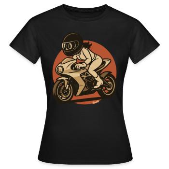 Motorradfahrerin auf Sportbike im Comicstil - Frauen T-Shirt - Schwarz - Vorne - AI Model Female 172 dark (172cm)