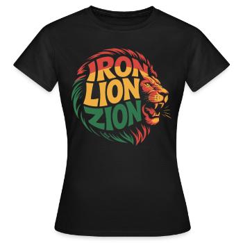 Löwenkopf mit „Eiserner Löwe Zion“ in Rasta-Farben - Frauen T-Shirt - Schwarz - Vorne - AI Model Female 172 dark (172cm)