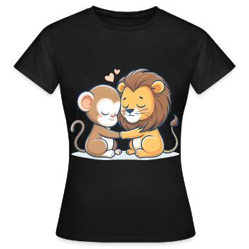 Câlin Singe Et Lion Amoureux - T-shirt Femme - noir - Devant - AI Model Female 172 dark (172cm)